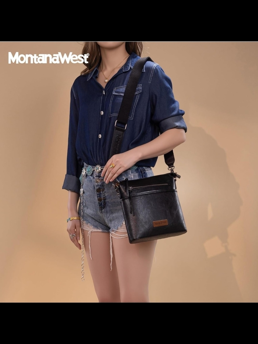 Montana West Black Leather Crossbody Bag with Adjustable Strap